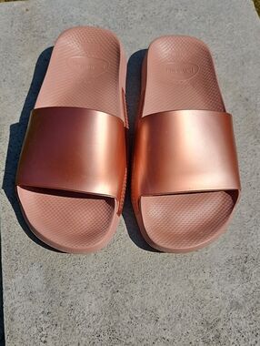 Havaianas Rose Gold Metallic Slide Pink Sandals Size 39-40 Or 7-8